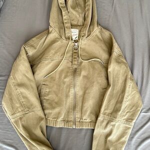 Tan Hooded Jean Jacket cropped